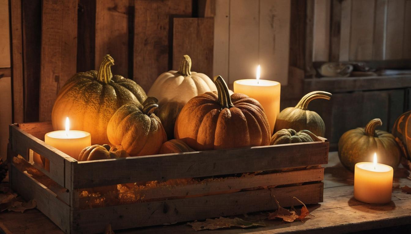 Frost-covered pumpkins in crate